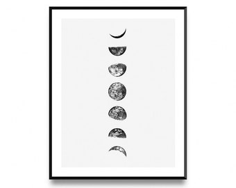 Moon phase print, lunar phases print, moon poster, moon phases, moon phase poster, moon phase wall art, moon print, moon art, printable art
