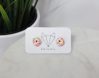 Pink Donut Stud Earrings - Handmade Polymer Clay
