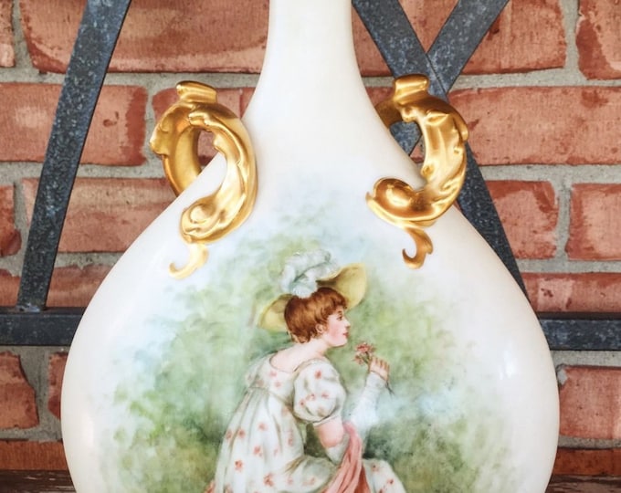 Antique Pouyat Limoges Victorian Pillow Vase