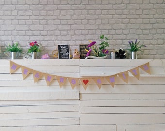 Lavender Bunting, Wedding Garland personalized Mr & Mrs Name, Burlap Bunting, Personalized, Hessian Banner, Lavender, Lilac, Lavande