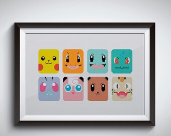 Pokemon cross stitch pattern / pikachu cross stitch / Naughty Charmander / Bulbasaur Pokémon / funny / instant digital download