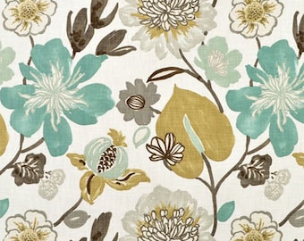 Teal/Gray Floral Fabric- curtains, throw pillows, roman shades