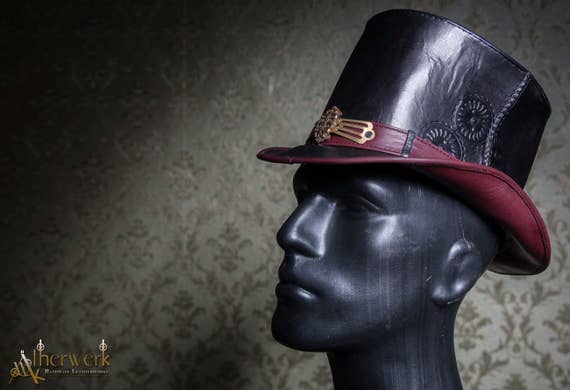 Ornate Leather TopHat black, Size 55-56,5cm, Single Piece by lederatelierberlin steampunk buy now online