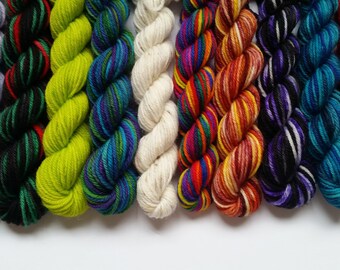 Mystical Creatures Shelley fingering weight 100% wool mini skein set