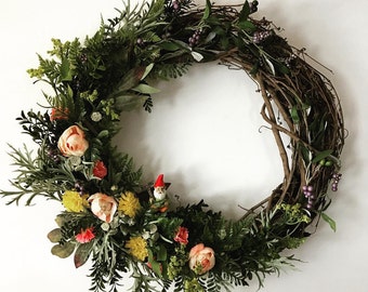 18" Woodland Spring Wreath with Peonies, Greenery