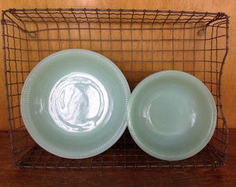 Set Of Two Vintage Jadeite Ribbed Bowls