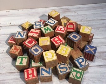 Vintage Wood Alphabet Blocks (60)