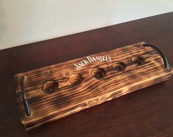 Jack Daniels Whiskey Flight, shot glass, holder, rustic wood decor, Father's Day gift, gift for men, man cave, serving, wood decor, liquor