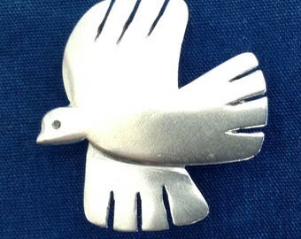 Flying dove brooch - handmade silver.