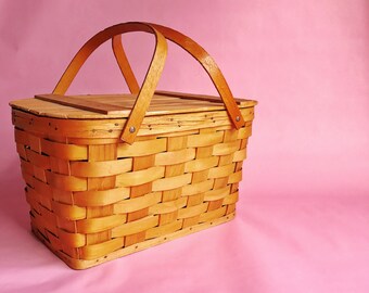 Large Vintage Wood Picnic Basket - LOCAL PICKUP ONLY