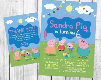 Peppa Pig Invitation, Peppa Pig Birthday, Peppa Pig Invites, Peppa Pig Party, Peppa Pig Printable, Custom, FREE 4x6 Thank You Card