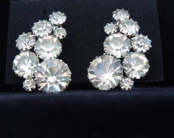 signed Weiss rhinestone earrings vintage clip back