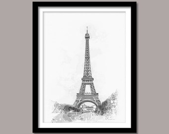 Eiffel Tower Print, Eiffel Tower Digital Print, Eiffel Wall Art, Minimal Print, Landmark Printable Art, Eiffel Digital Download, Black White