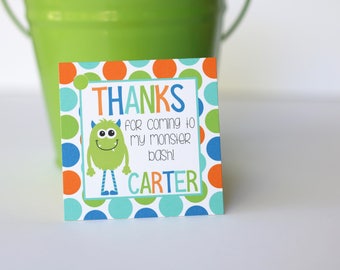 Monster Birthday Party Favor Tags/Stickers - Monster Birthday - Monster Thank You Tags OR Stickers, Set of 12
