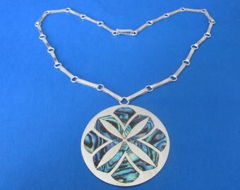 Sterling Silver Abalone Necklace. 32 grams.