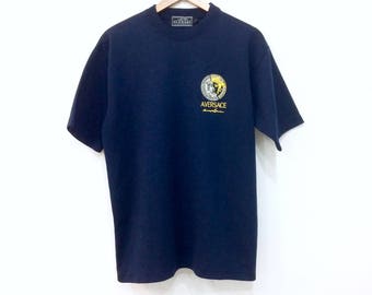 Rare! Vintage A.VERSACE MEDUSA logo embroidery tshirt dark blue colour large size