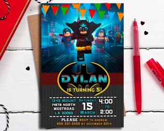 Lego Batman invitation, Batman Party, Lego Batman birthday invitation, Batman card, Batman Printables,Lego invitation, printable