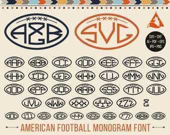 Football monogram Svg Gridiron Font Svg Cut Files, Sport Alphabet Svg cuttable 3 Initial letters Monogram Svg Cricut Silhouette Dxf Png Eps