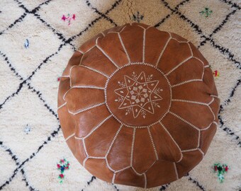 Handmade Tan Leather Pouf - Int'l Express shipping - Unfilled