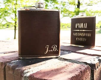 ON SALE-Personalized Flask-Leather Flask-Groomsman Gift-Groomsman Gift Idea-Wedding Accessory-Party Favor-Birthday Gift