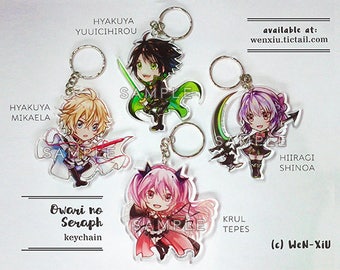 Owari no Seraph Charm Acrylic Keychain - Hyakuya Yuuichirou, Mikaela, Hiiragi Shinoa, Krul Tepes