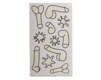 Glow-in-the-Dark Penis Temporary Tattoos (1 sheet/11 tattoos) | Bachelorette parties, adult parties, gag gifts, decorations, party favors