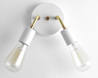 Wall Sconce - White Brass Sconce Light - Edison Bulb Light - Mid Century Modern Lamps - Plug in Sconce