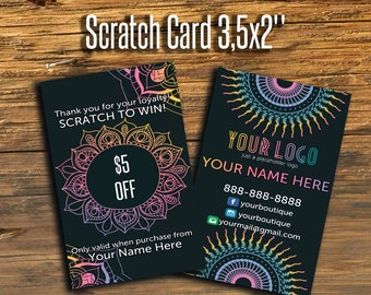 Scratch Off Cards, Scratch to Wins, Home Office Approved Fonts & Colors, Scratch Off Loyalty, For Fashion Retailer, Business Cards, Mandala