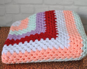Retro Vintage Pastel Colour Granny Crochet Picnic Blanket, Festival Blanket, Home Decor, Gypsy Decor
