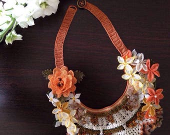 Handmade necklace, Needle lace,beads,authentic