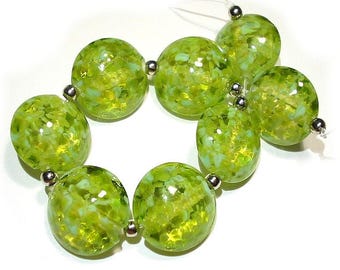 Small Greens Lentils, SRA Handmade Glass Lampwork Beads