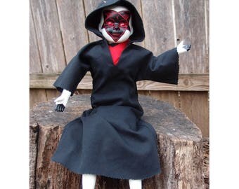 Baphomet Horned Hooded Figure Doll by Ugly Shyla - One Of A Kind - Art Doll - Hand Made - As Above , So Below - Pagan - Left Hand Path