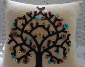 Recycled Cashmere Sweater - Bird Button Tree on Yellow