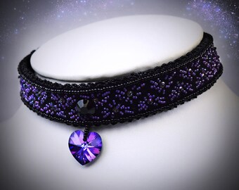 Heart Choker - Black Lace choker - emo jewelry - choker collar - pastel goth choker - soft grunge necklace - grunge choker - thick choker