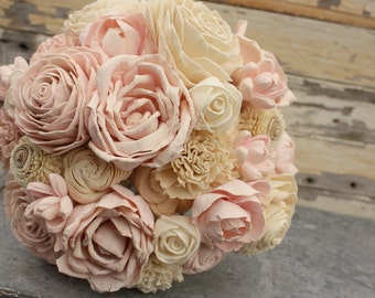 Blush wedding bouquet, brides pink sola flower bouquet, sola wood wedding flowers, blush wooden flower bouquet, eco flowers, paper flower