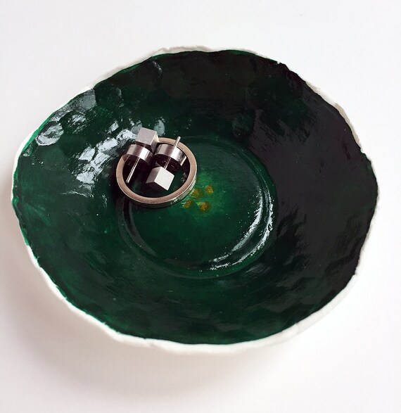 Green Stone Clay Jewelry Bowl Green Ring Holder Green