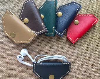 Cord organizer - cord wrap - cable keeper - earbud holder - headphone wrap - cable organizer - faux leather phone charger tech gift