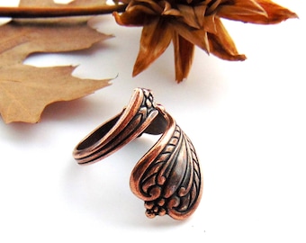 ANTIQUE COPPER RING - Retro Silver Spoon Ring Rope Motif ~ Adjustable Statement Ring