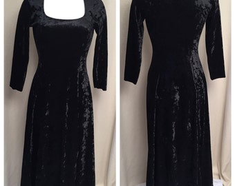 Black velvet like dress, vintage velour look of crushed velvet,Jumping joy