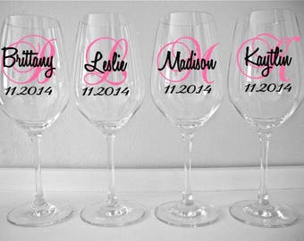 Personalized Monogram Wine Glasses Decal, Wedding Wine Glasses Decal, Bridal Party Wine Glass Decals, Glasses NOT Included
