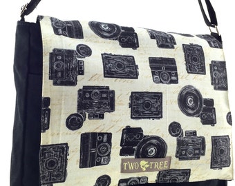 Black VINTAGE CAMERAS MeSSENGER ipad Laptop Diaper BAG