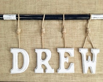 6" by 5 wide" Routed Edges Baby Name Letters in many colors either without ropes or with ropes / Nautical Baby Name Letters / Wooden Letters