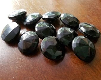 Vintage Buttons - beautiful lot of 11 matching Victorian jet black glass, faceted design, very old (may 9 17)