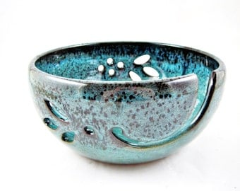 Large Yarn bowls , handmade ceramic yarn bowls , handmade knitting bowls, Teal blue - Made to order