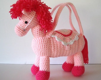 Pink Pony Horse Purse Crochet Pink with Sparkle White Saddle for Girls