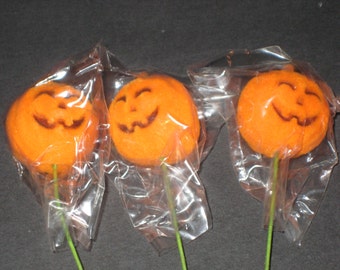 5 Vintage (1950s) Halloween Floral Picks - Flocked Jack 'O Lanterns