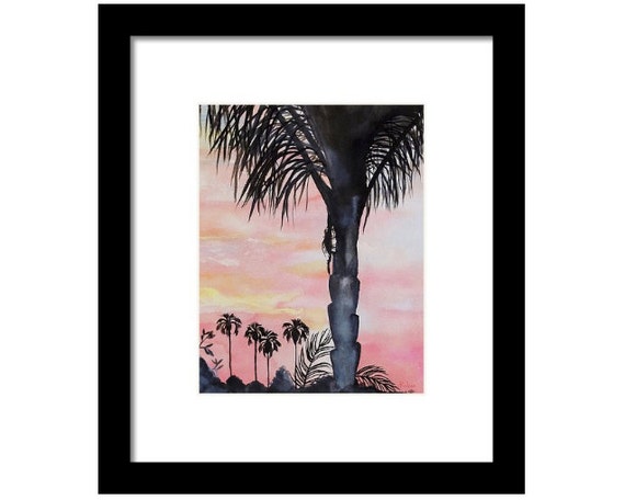 Palm Tree Watercolor Art Print-Palm Tree Painting-California