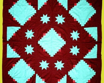 Log Cabin Star quilt top a unique beauty that is very graphic in nature