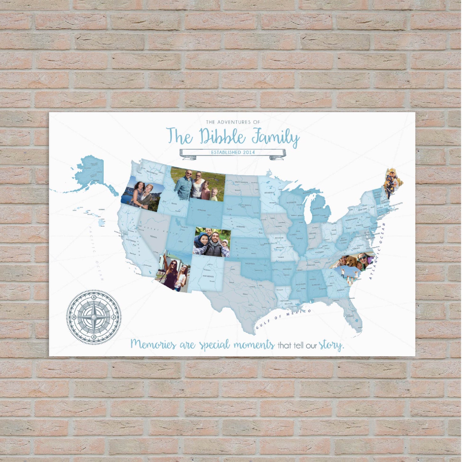 Family Vacation Map Custom Photo Family Travel Map USA