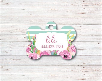 Dog Tag, Personalized Dog Tags, Dog ID Tag, Pretty, Flowers, Personalized Dog Tag, Gift for Dog Lover